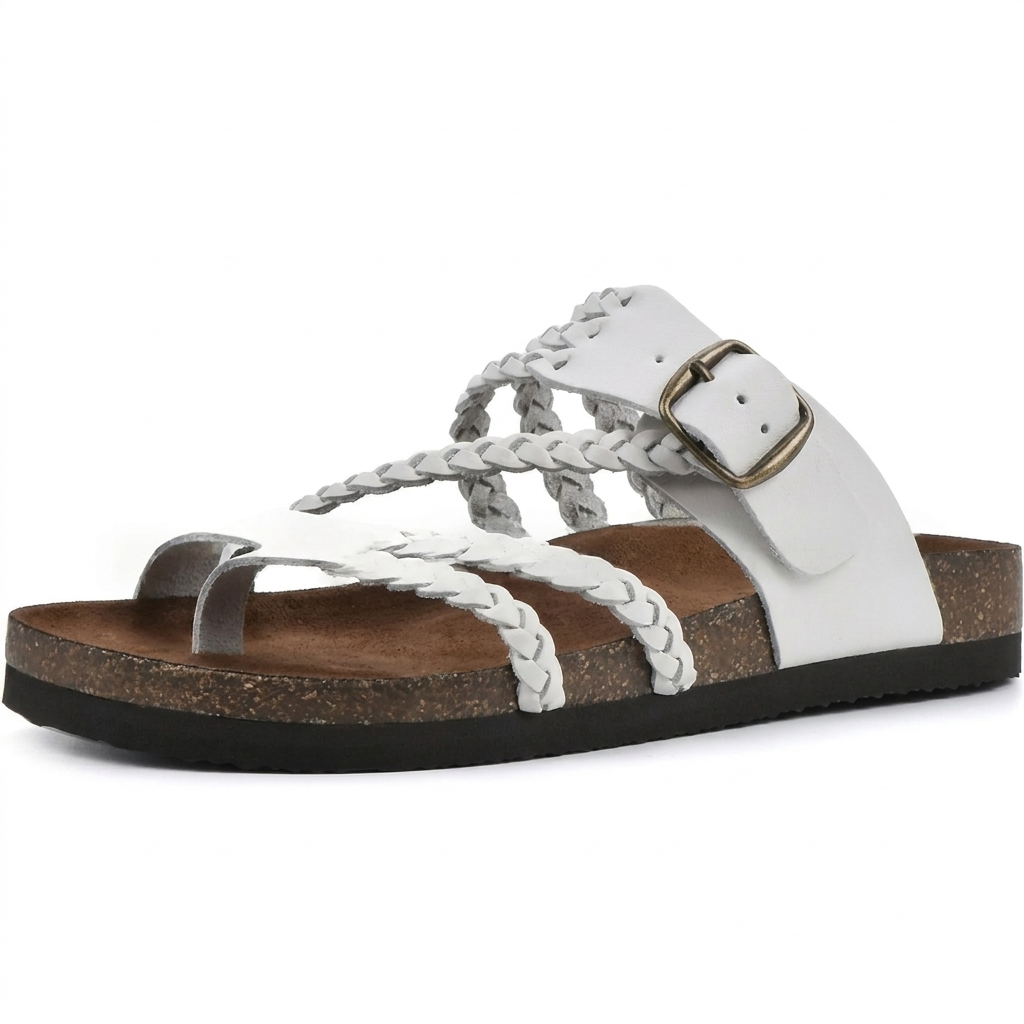 Elegante europäische Stil gewebte Riemen Flachsandalen für Frauen