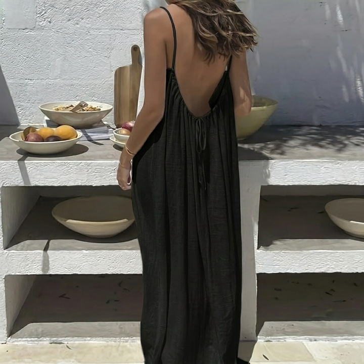 Damen Rückenlos Lockeres Lang Homewear Kleid