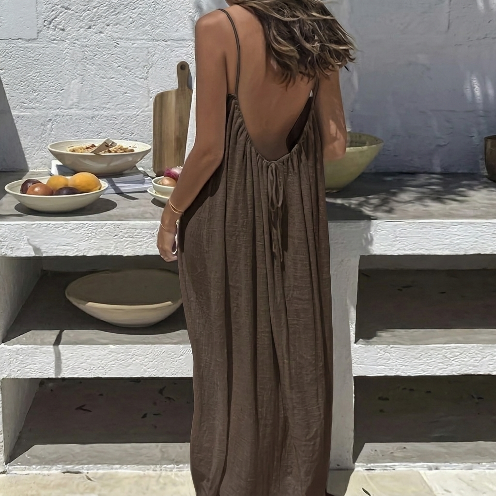 Damen Rückenlos Lockeres Lang Homewear Kleid