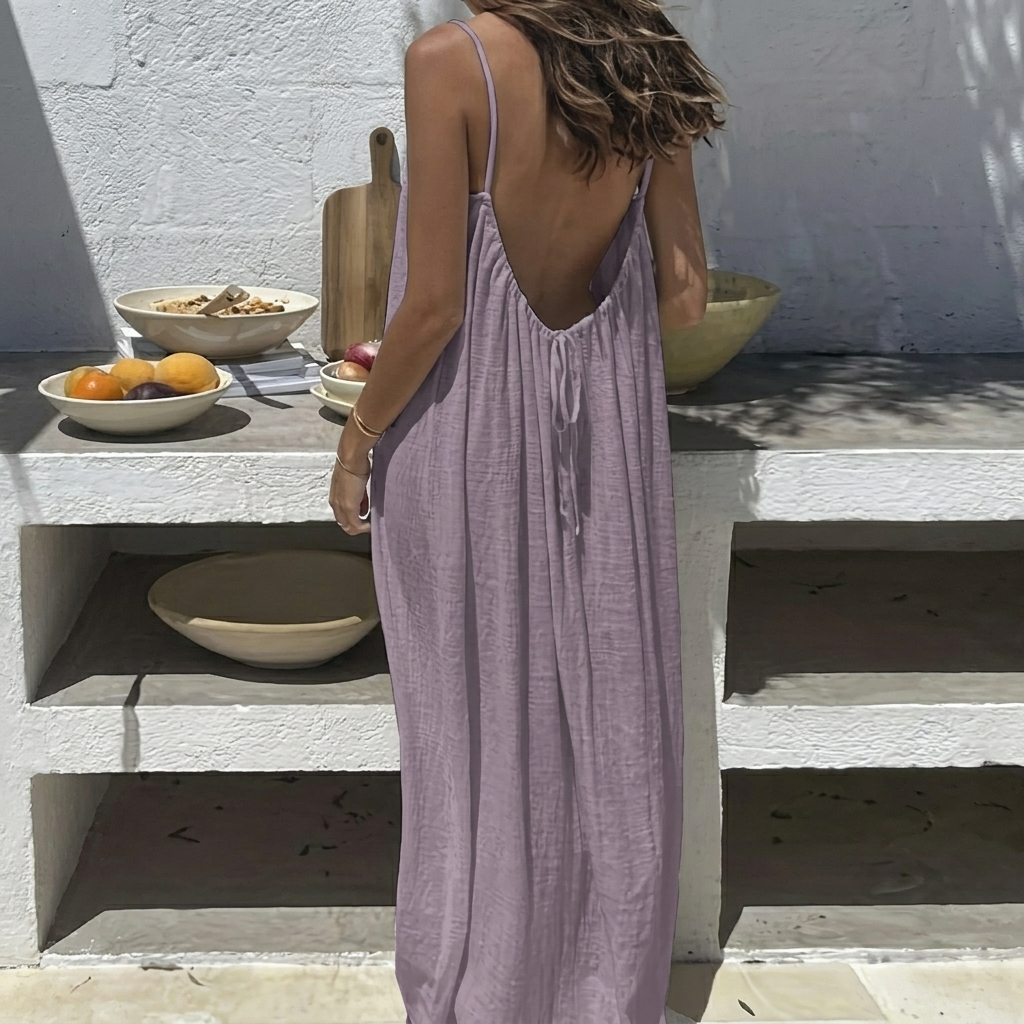 Damen Rückenlos Lockeres Lang Homewear Kleid