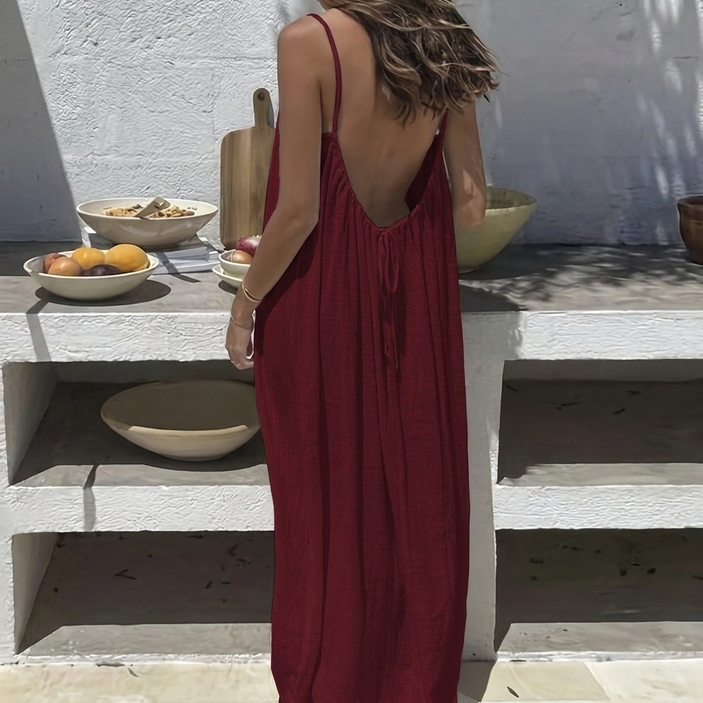 Damen Rückenlos Lockeres Lang Homewear Kleid