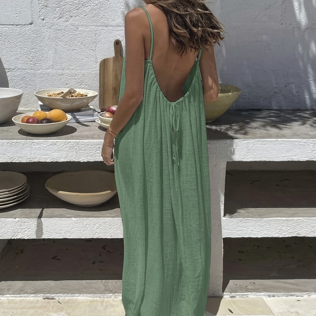 Damen Rückenlos Lockeres Lang Homewear Kleid