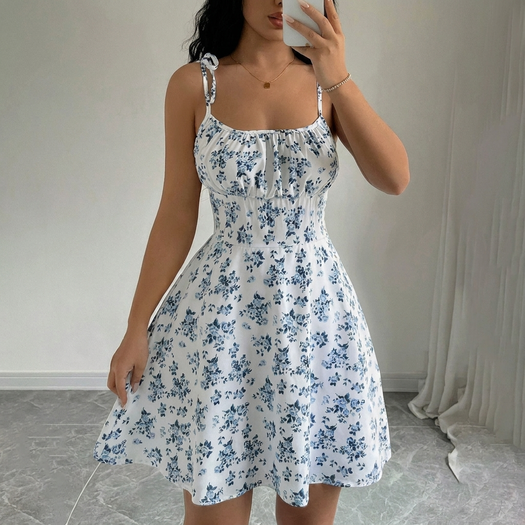 Damen Süßes Blumen A-Linie Kleid