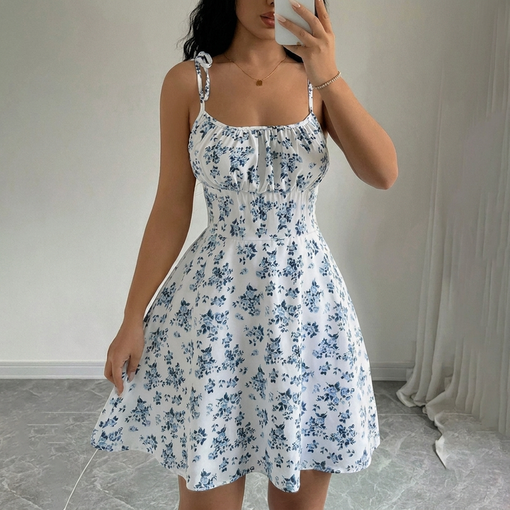 Damen Süßes Blumen A-Linie Kleid