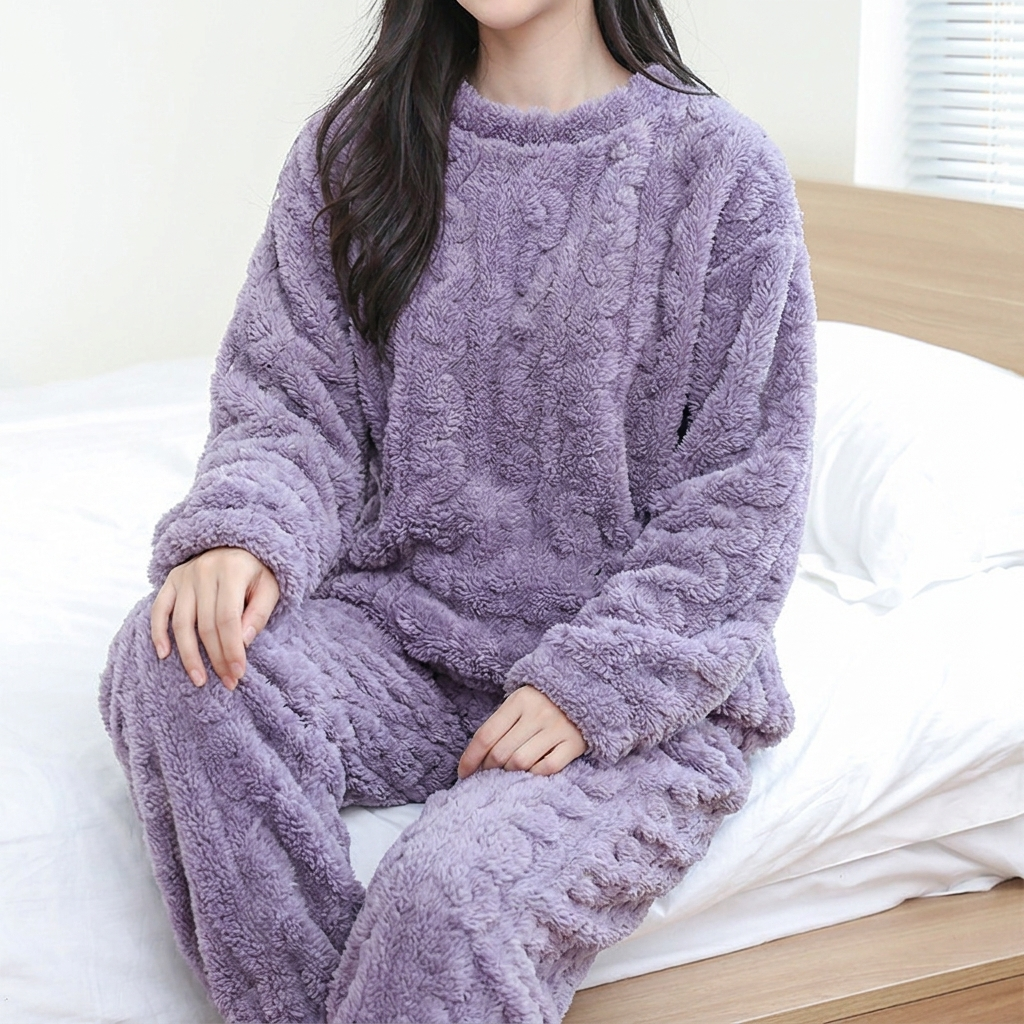 Damen Fleece Schlafanzug Set