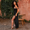 Langes Kleid mit hoher Taille und Collagen-Stickerei