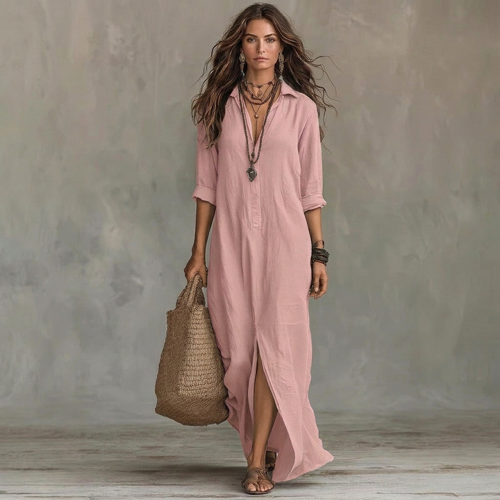 Langarm Einfarbiges Maxikleid