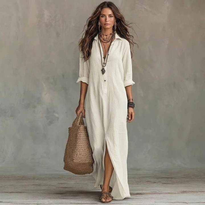 Langarm Einfarbiges Maxikleid