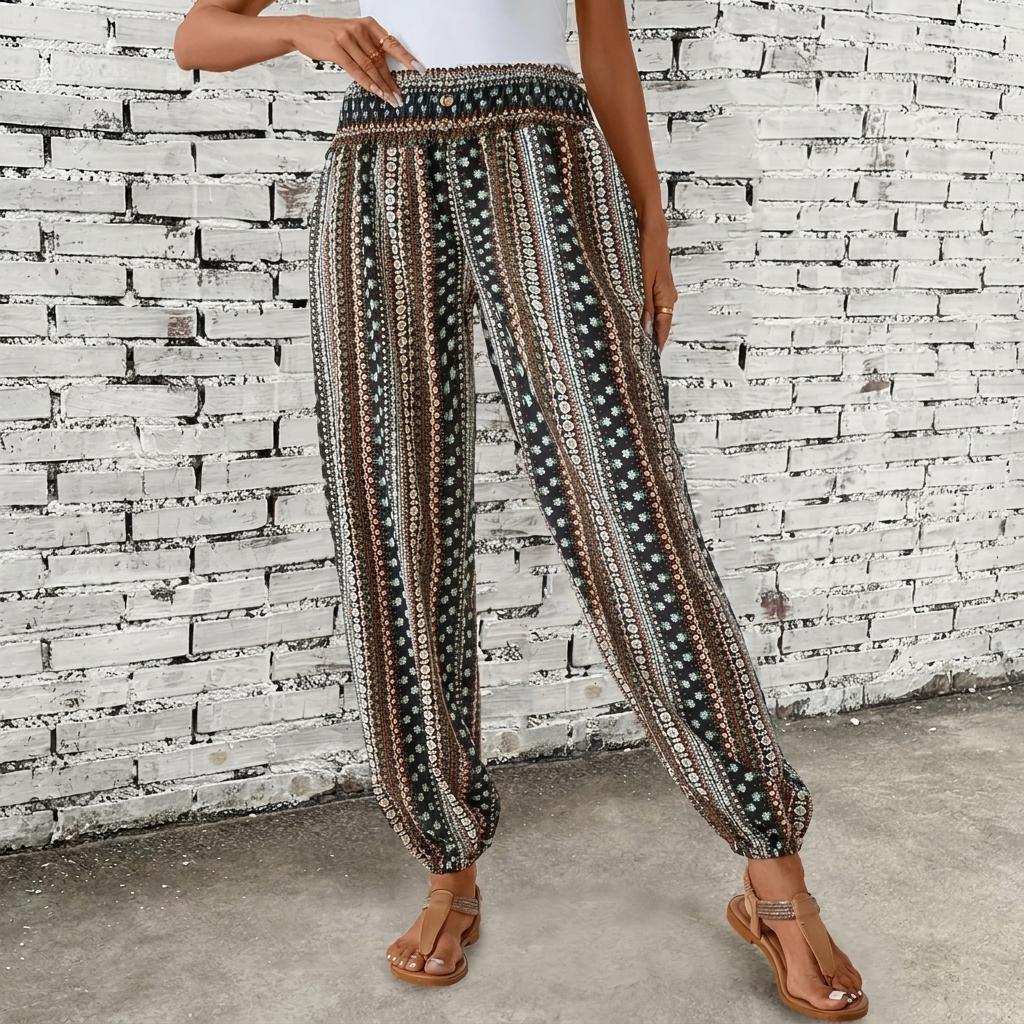 Hoch taillierte Hose im Boho-Stil für Damen
