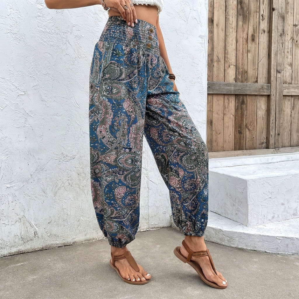 Hoch taillierte Hose im Boho-Stil für Damen