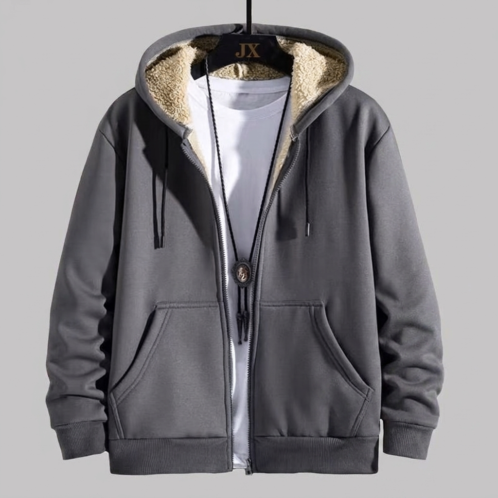 Warme Herren-Winterjacke mit Fleecefutter und Kapuze