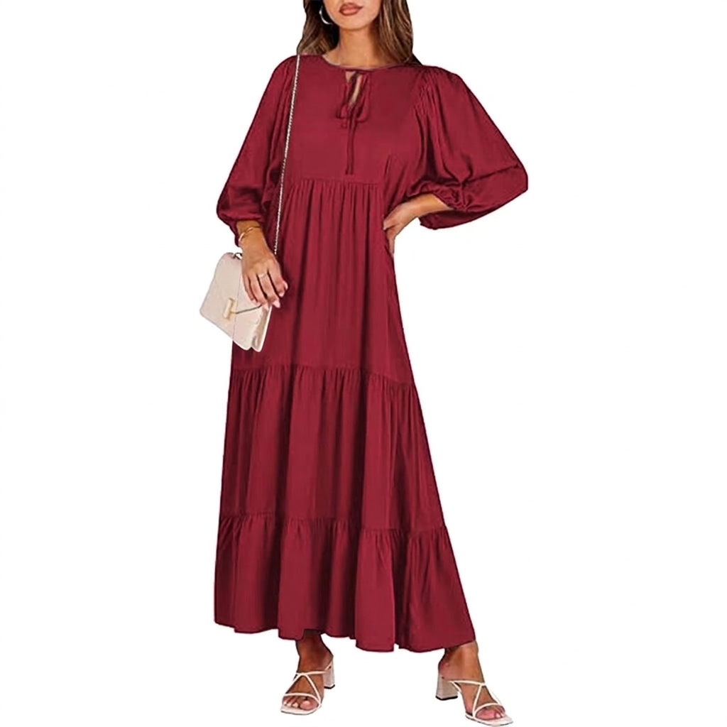 Vintage Blumenmuster V-Ausschnitt Kurze Ärmel Langes Kleid