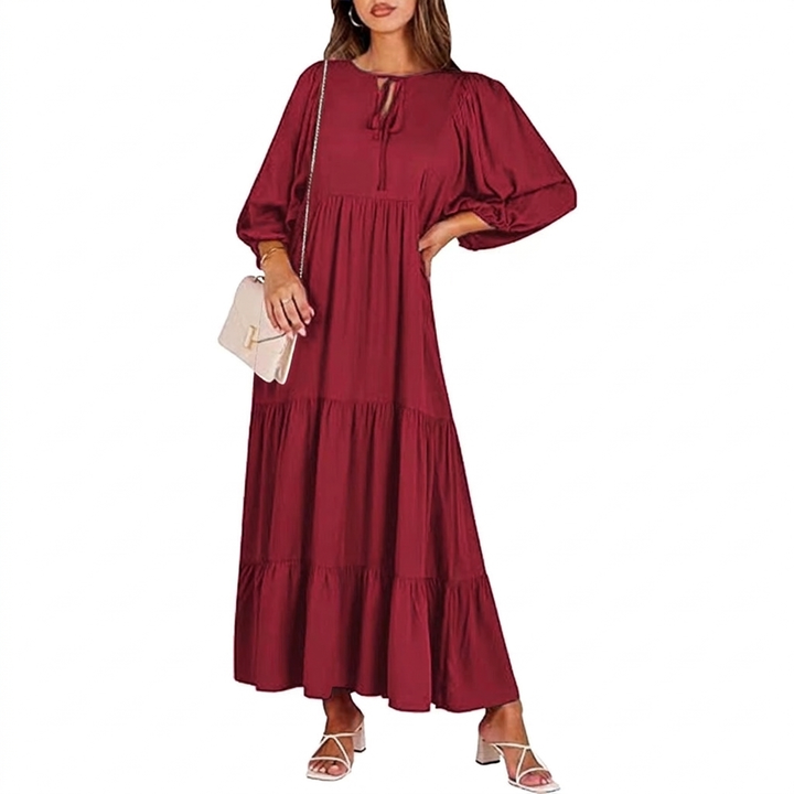 Vintage Blumenmuster V-Ausschnitt Kurze Ärmel Langes Kleid