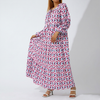 Vintage Blumenmuster V-Ausschnitt Kurze Ärmel Langes Kleid