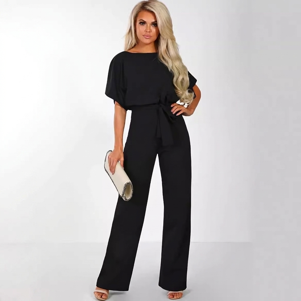 Damen Kurzarm Gerade Bein Jumpsuit