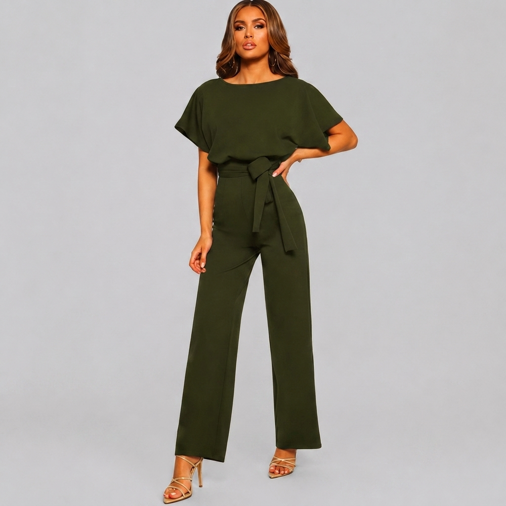 Damen Kurzarm Gerade Bein Jumpsuit