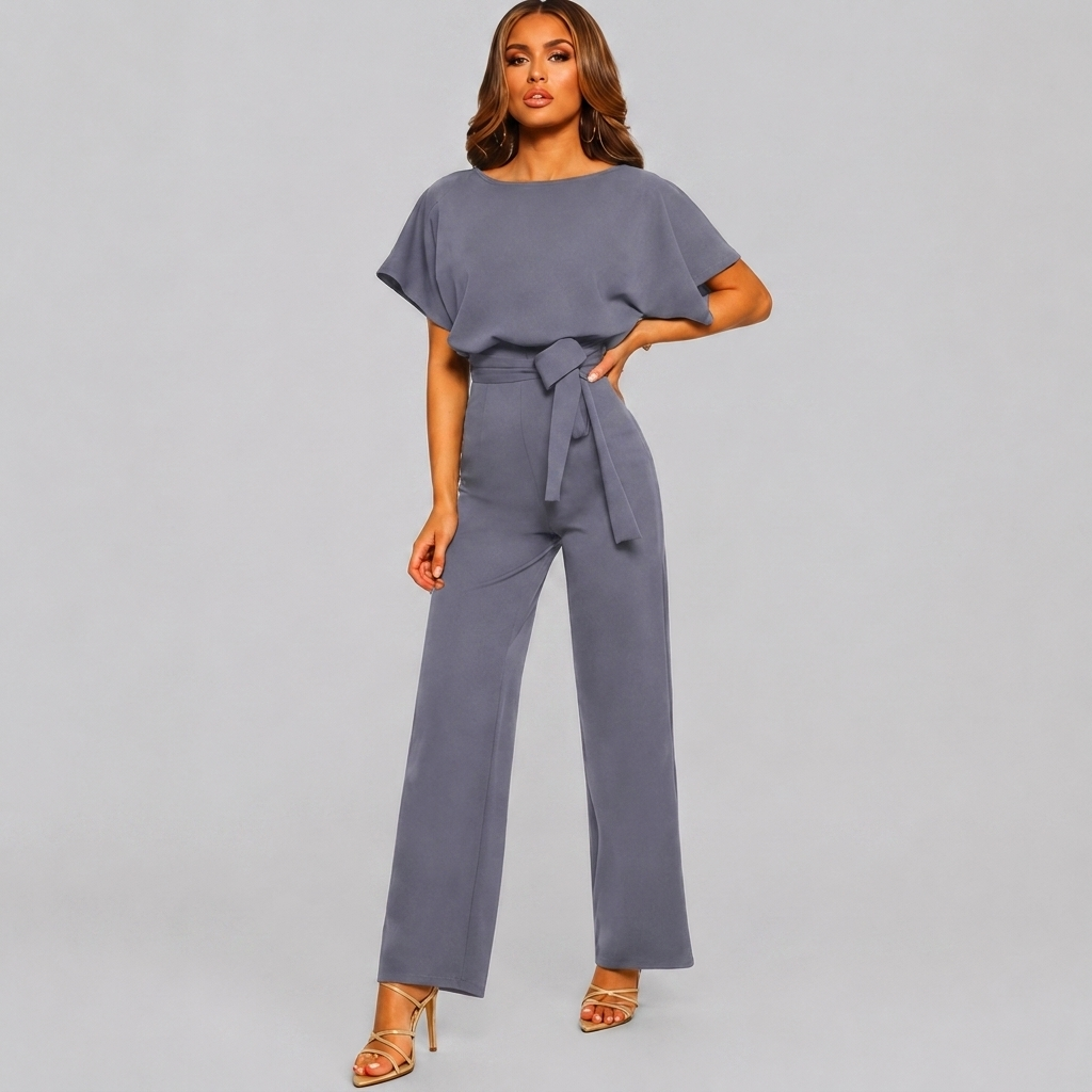 Damen Kurzarm Gerade Bein Jumpsuit