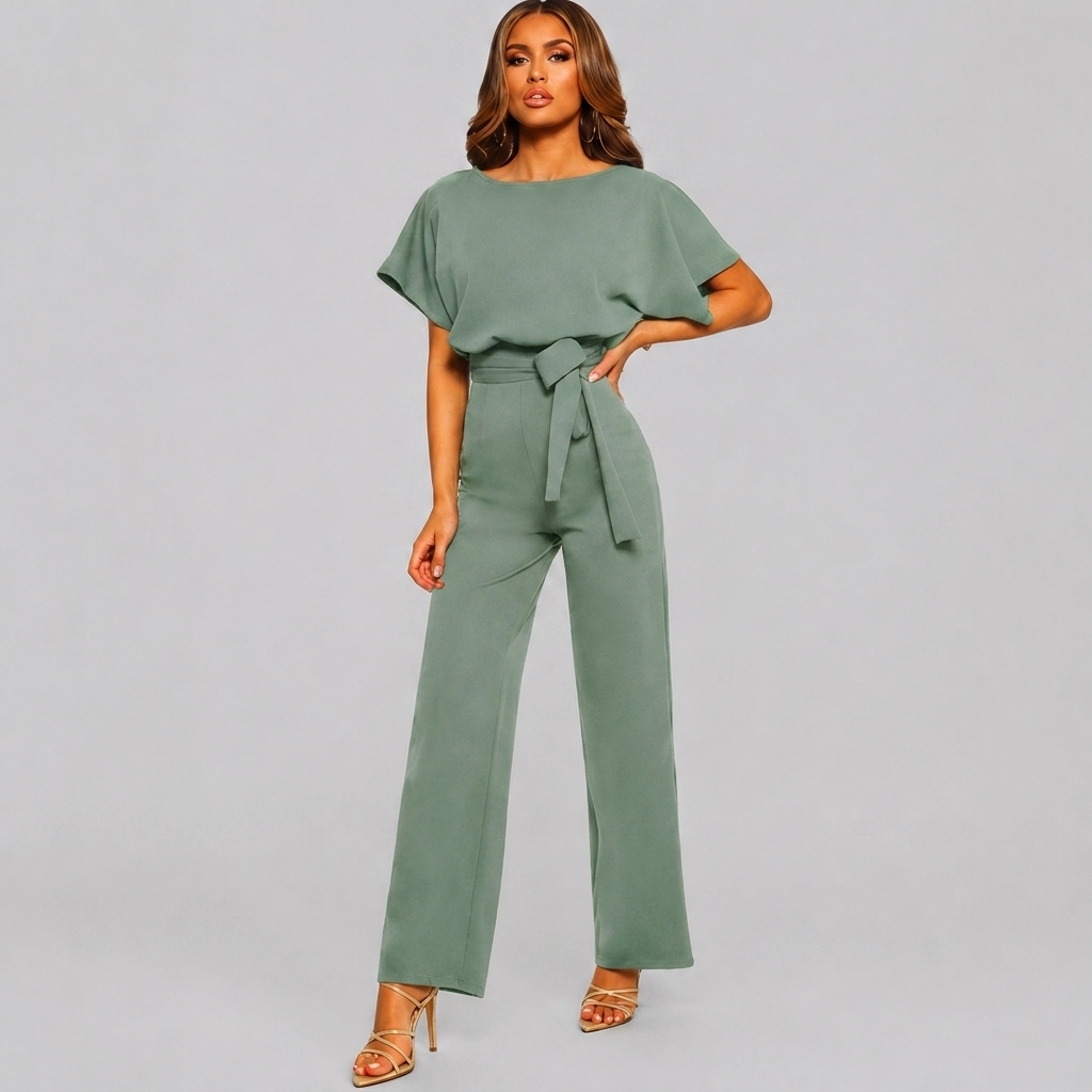 Damen Kurzarm Gerade Bein Jumpsuit