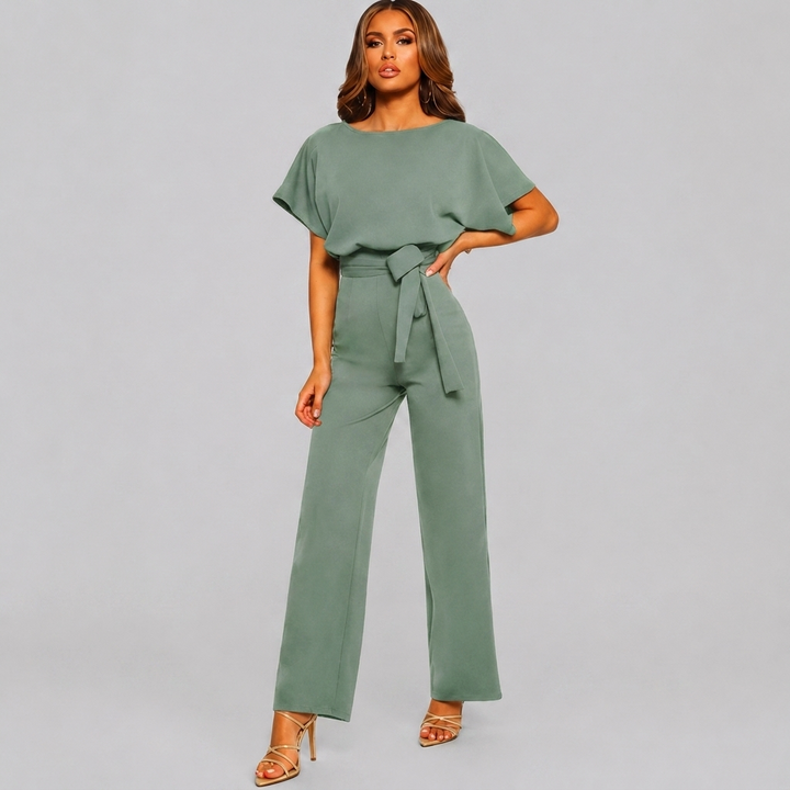 Damen Kurzarm Gerade Bein Jumpsuit