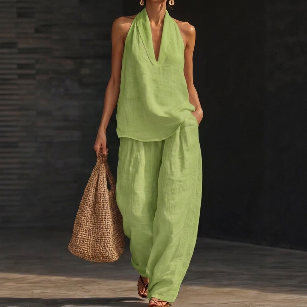 Set aus Neckholder-Top und Hose mit weitem Bein für Damen