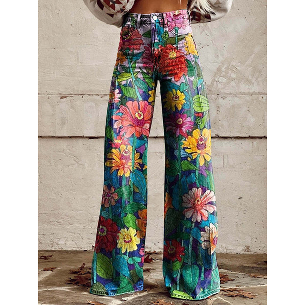 Damen Lange Hosen – Ritan Blumen- und Einfarbige Muster