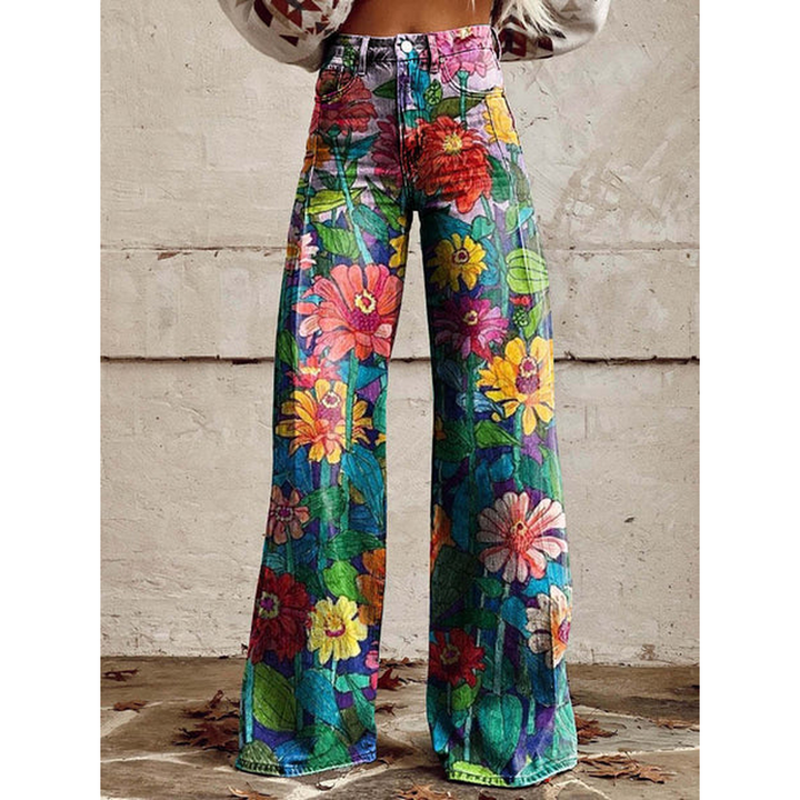 Damen Lange Hosen – Ritan Blumen- und Einfarbige Muster