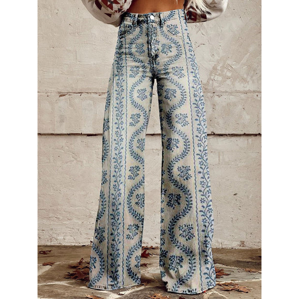 Damen Lange Hosen – Ritan Blumen- und Einfarbige Muster