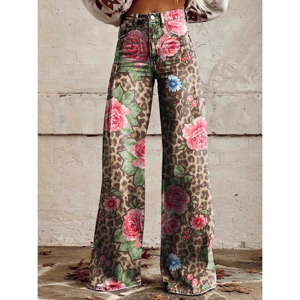 Damen Lange Hosen – Ritan Blumen- und Einfarbige Muster
