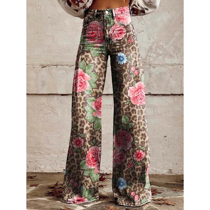 Damen Lange Hosen – Ritan Blumen- und Einfarbige Muster