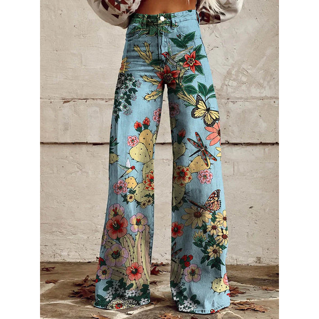 Damen Lange Hosen – Ritan Blumen- und Einfarbige Muster