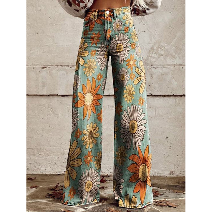 Damen Lange Hosen – Ritan Blumen- und Einfarbige Muster