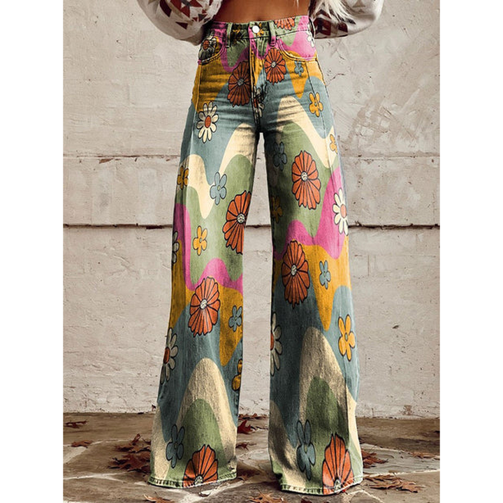 Damen Lange Hosen – Ritan Blumen- und Einfarbige Muster