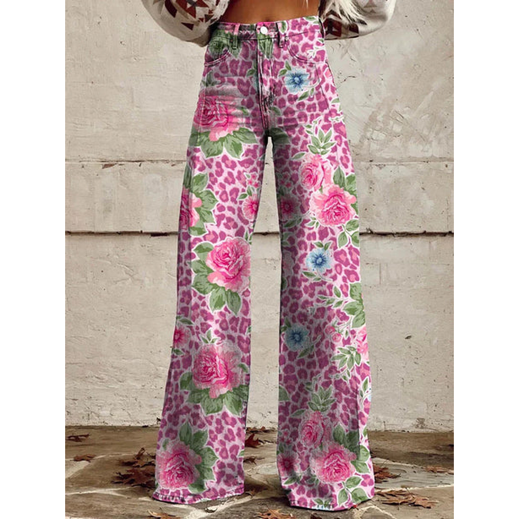 Damen Lange Hosen – Ritan Blumen- und Einfarbige Muster