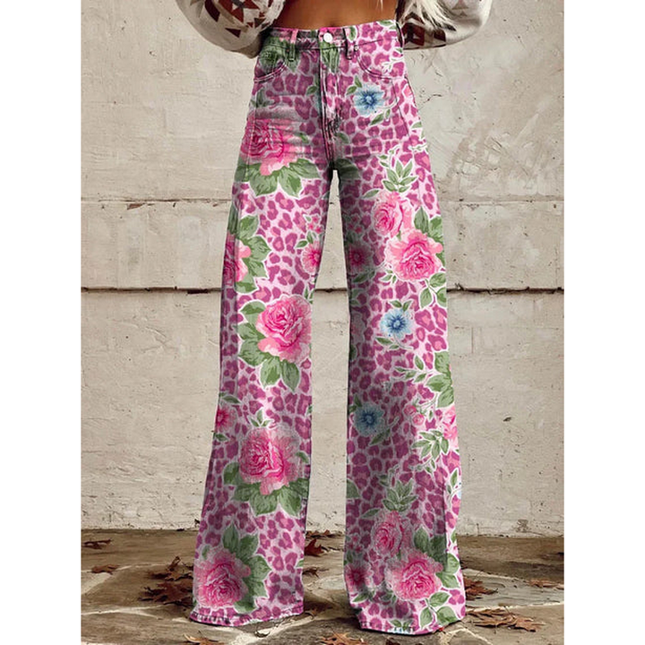 Damen Lange Hosen – Ritan Blumen- und Einfarbige Muster