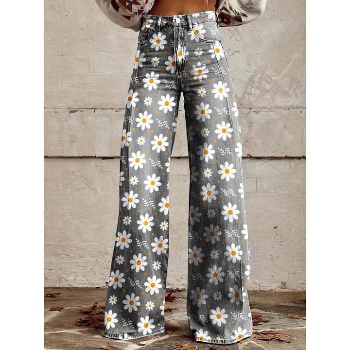 Damen Lange Hosen – Ritan Blumen- und Einfarbige Muster