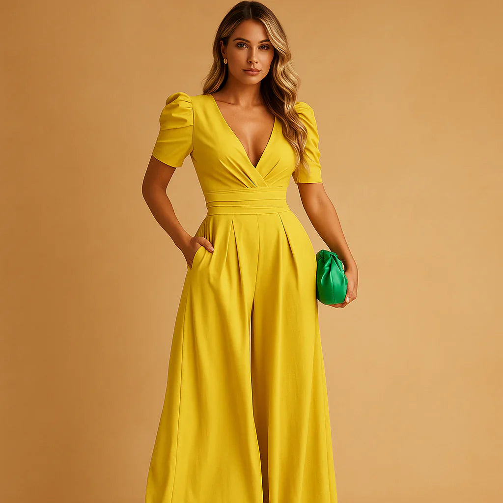 Schmeichelhafter Jumpsuit mit Puffärmeln