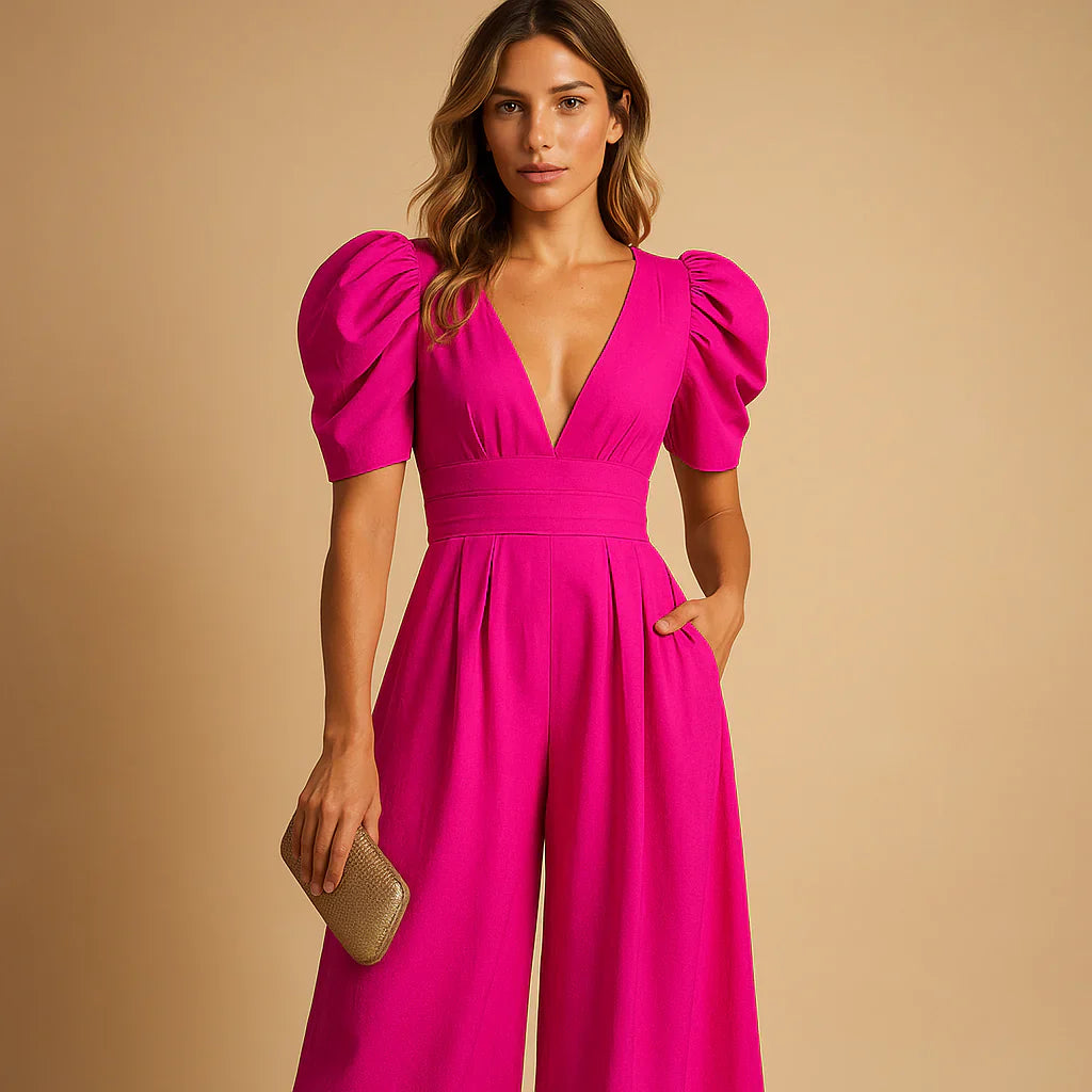 Schmeichelhafter Jumpsuit mit Puffärmeln