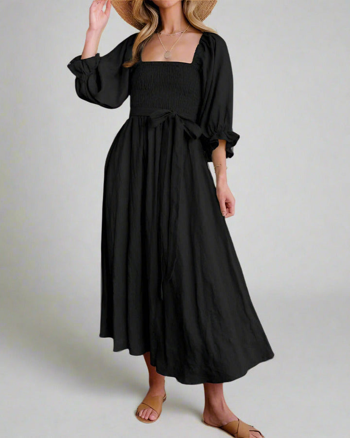 Damen Sommer-Midikleid mit langen Puffärmeln