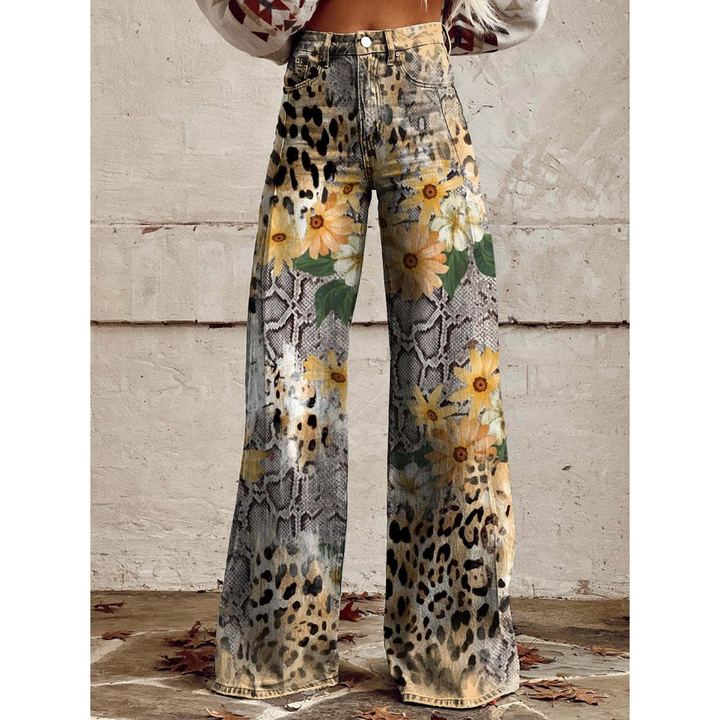 Damen Lange Hosen – Ritan Blumen- und Einfarbige Muster