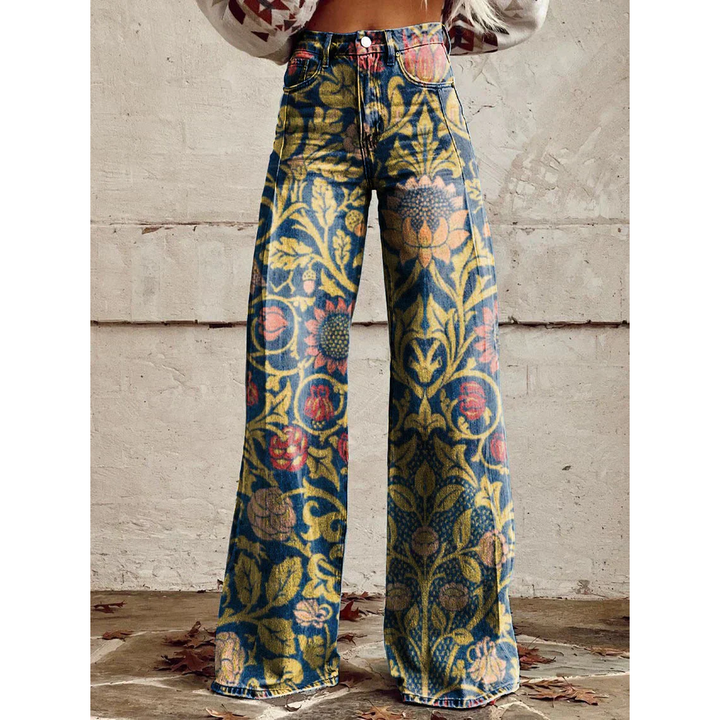 Damen Lange Hosen – Ritan Blumen- und Einfarbige Muster