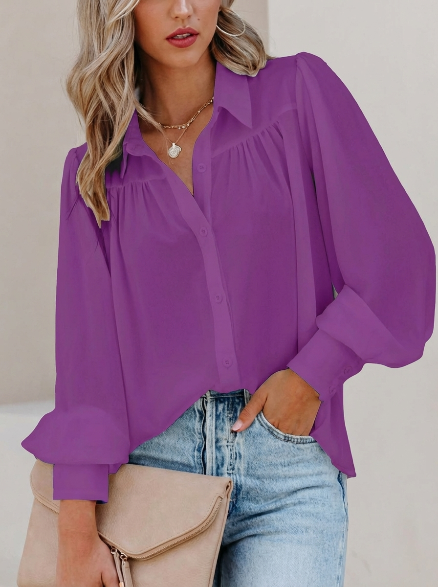 Elegante Chiffonbluse mit Laternenärmeln