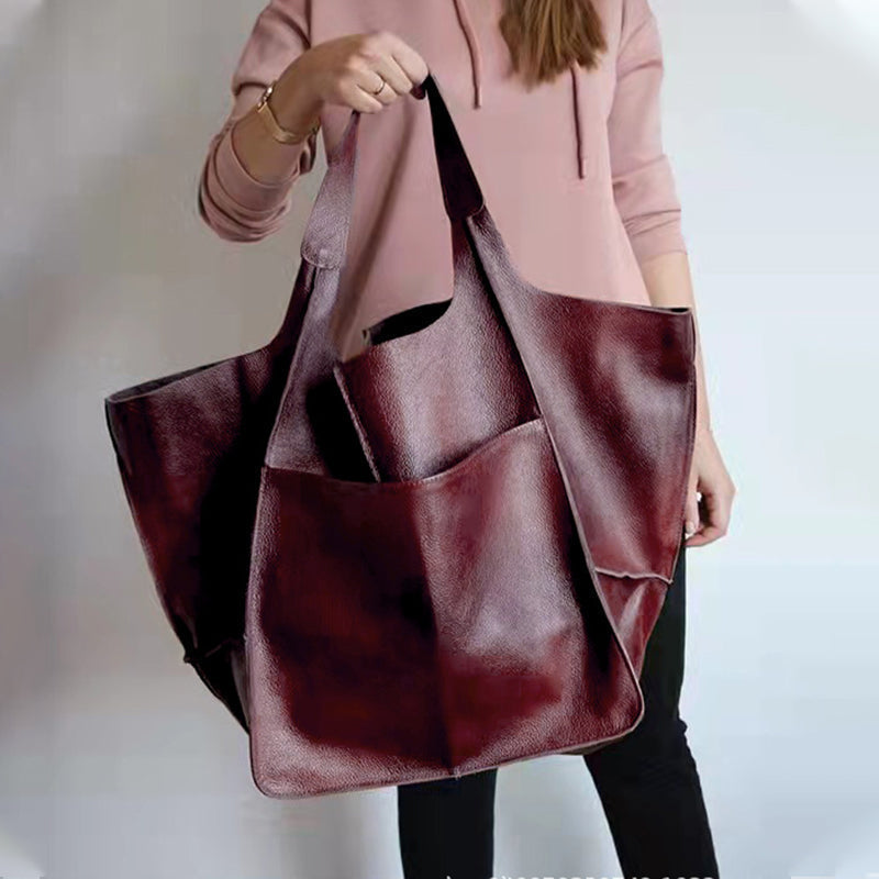 Übergroße Vintage-Umhängetasche aus Leder für Damen