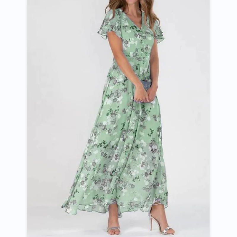 Maxikleid mit Schmetterlingsärmeln und Blumenmuster