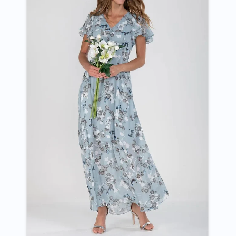 Maxikleid mit Schmetterlingsärmeln und Blumenmuster