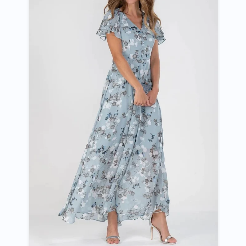 Maxikleid mit Schmetterlingsärmeln und Blumenmuster